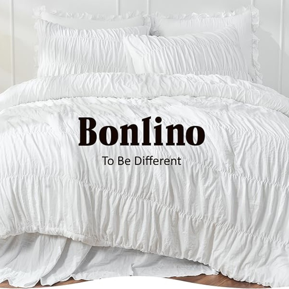 Luxurious White Ruched Shabby Chic Queen Comforter Set